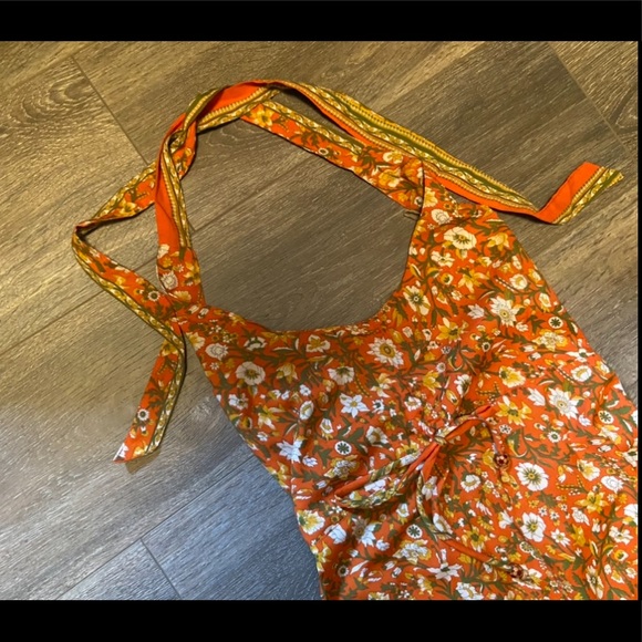 Orange Floral Bohemian Maxi Summer Dress - Picture 2 of 15